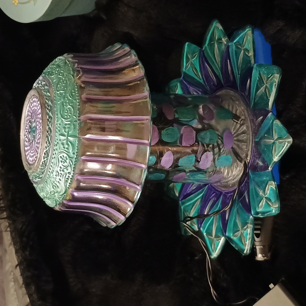 Hand Crafted Glass Art Lamp with Purple and Teal Accents